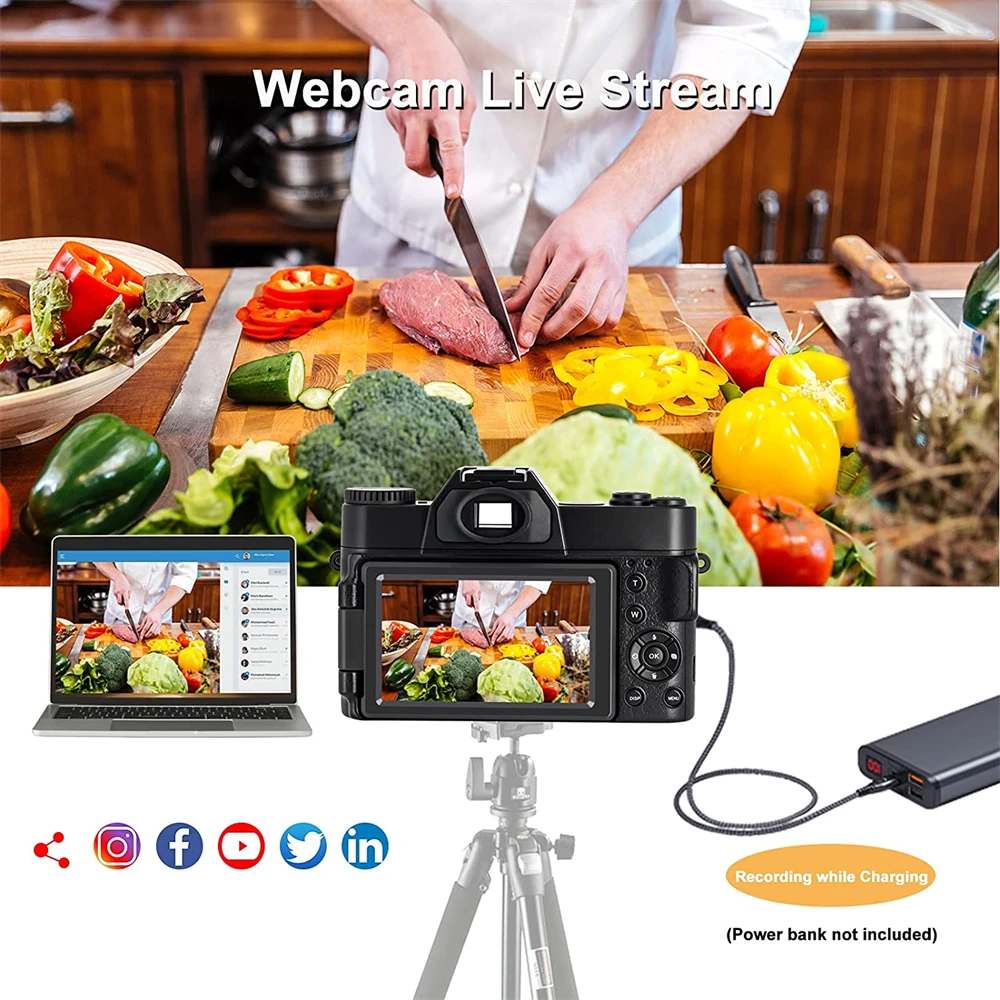 2024 48MP Digital Camera 4K Vlogging Camcorder 3.0 Flip Screen Selfie Digital Webcam For Tiktok Wide Angle Macro Lens