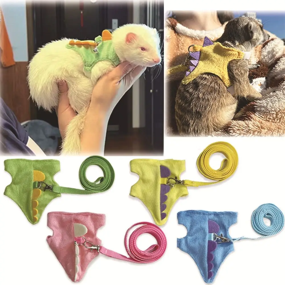 Cute Short Ferret Lead Rope Vest Type Adjustable Pet Rope Dinosaur Shape Bell Walking Mice Pet Walking