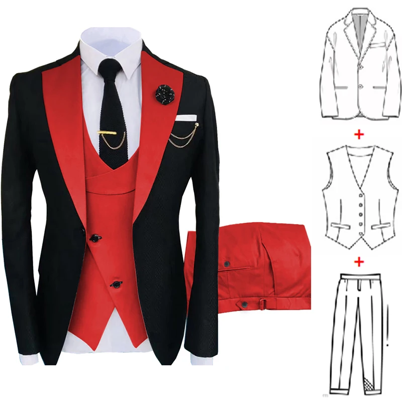 New Costume Homme Popular Clothing Luxury Party Stage Men\'s Suit Groomsmen Regular Fit Tuxedo 3 Peice Set Jacket+Trousers+Vest