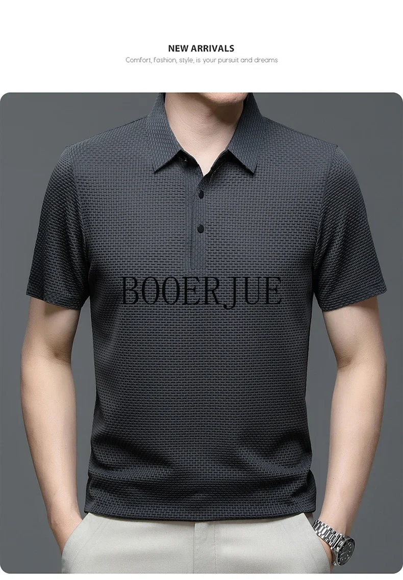 Atmungsaktives Business-Mode-T-Shirt für Herren, Markenkleidung, Sommer 2026 Neu, Herren-Lop-up-Hohlkragen-Kurzarm-Polo-T-Shirt aus Eisseide – Detail 27