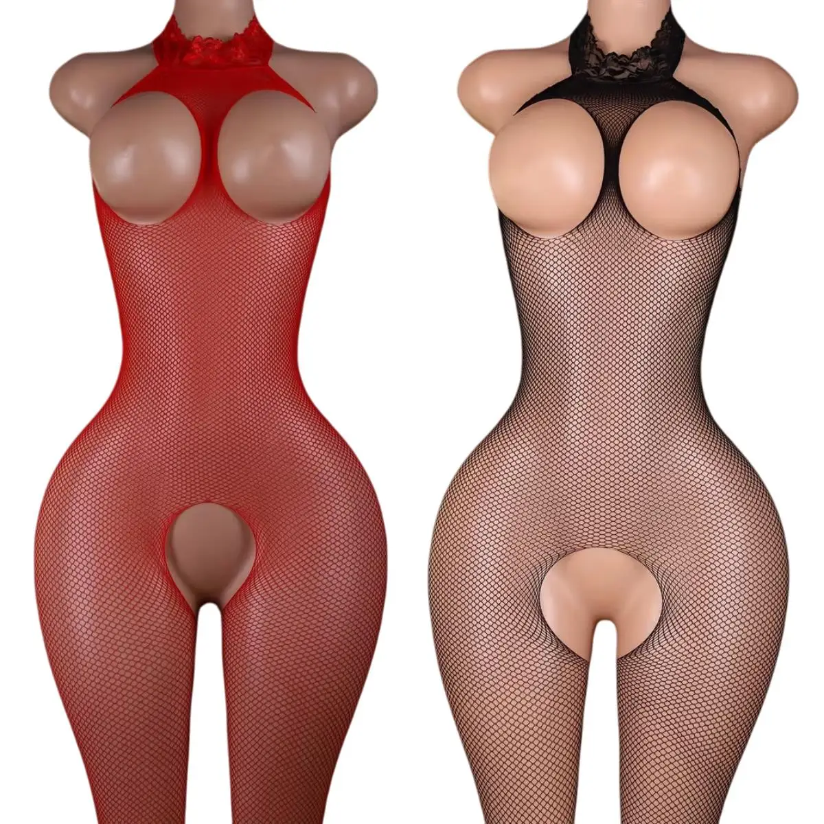 Erotic Sheer Bodystocking Lingerie Red Bodysuit Sexy Porn Sleeveless Underwear Women Body Open Bras Crotchless Costume