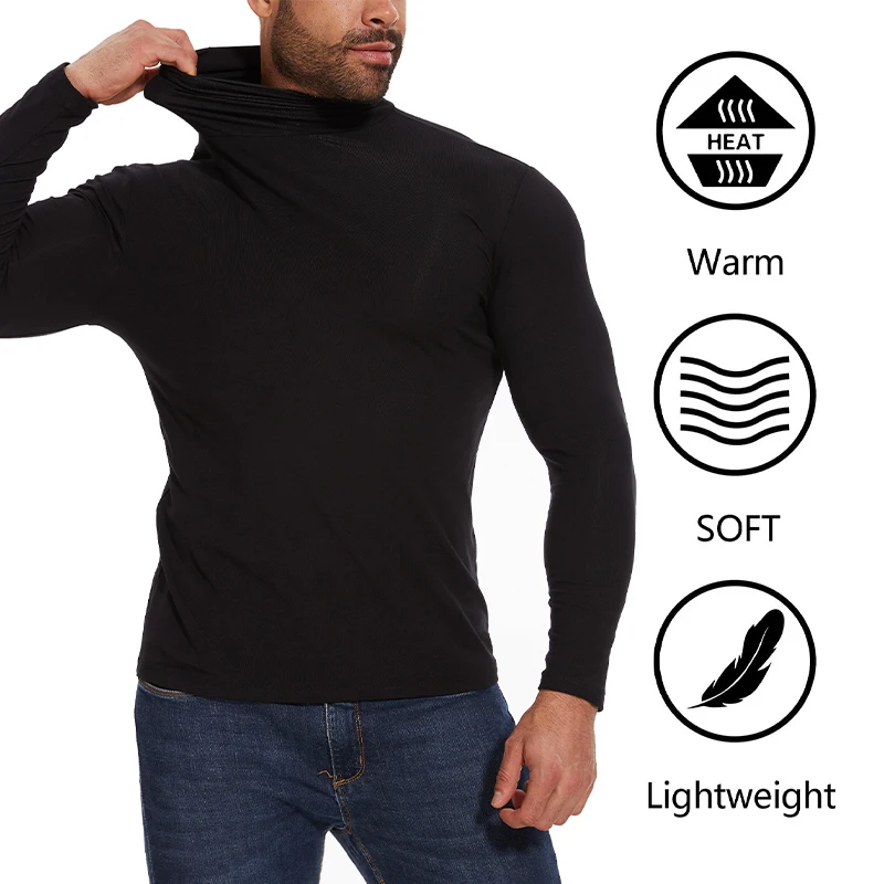 Men\'s Thermal Pullover Sweater Turtleneck Tops Base Layer Thermal Underwear for Men High Elastic Modal