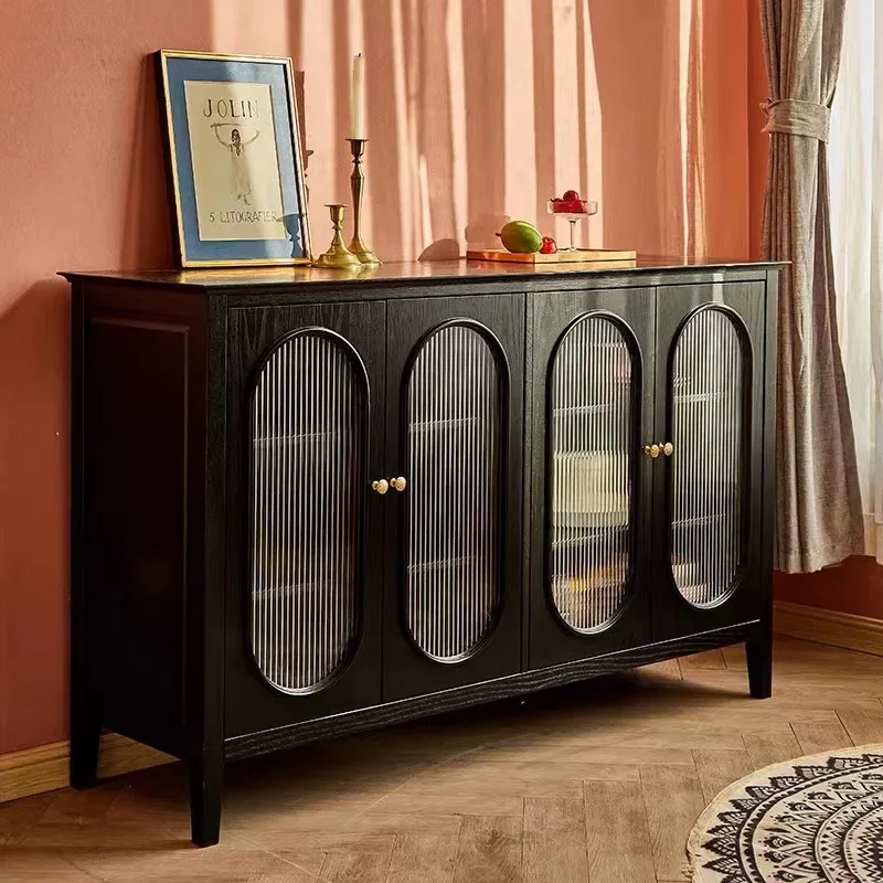 Solid wood dining side cabinet Small apartment light luxury locker Household multi-functional retro style Living room storage