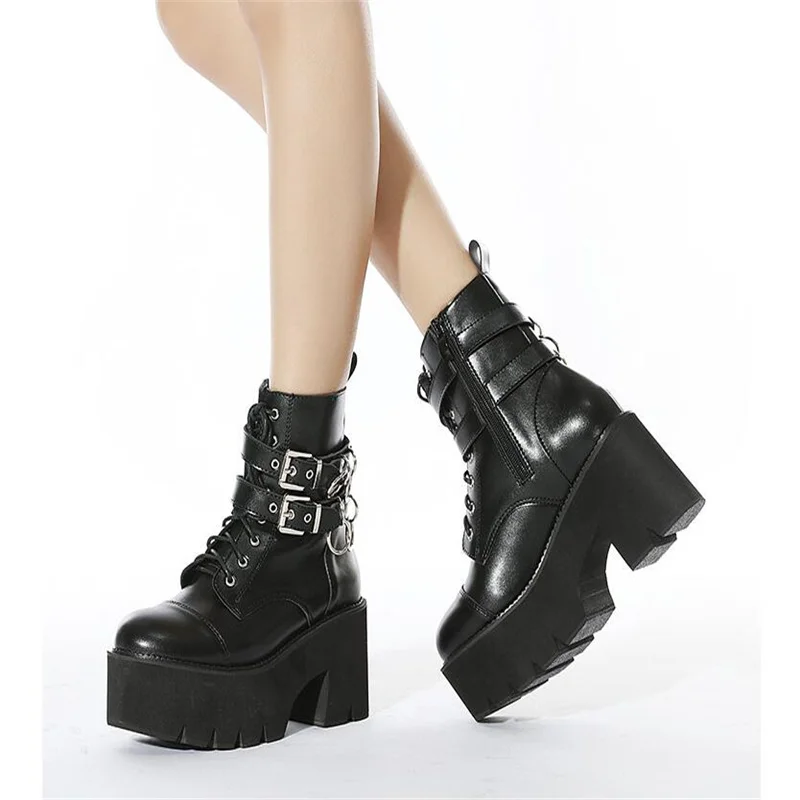 

2025 New Women's Boots 8.5cm Hot Selling Punk Gothic High Heels Slope Heels Women's Boots Casual Gothic Punk 43 Size Women's Sho