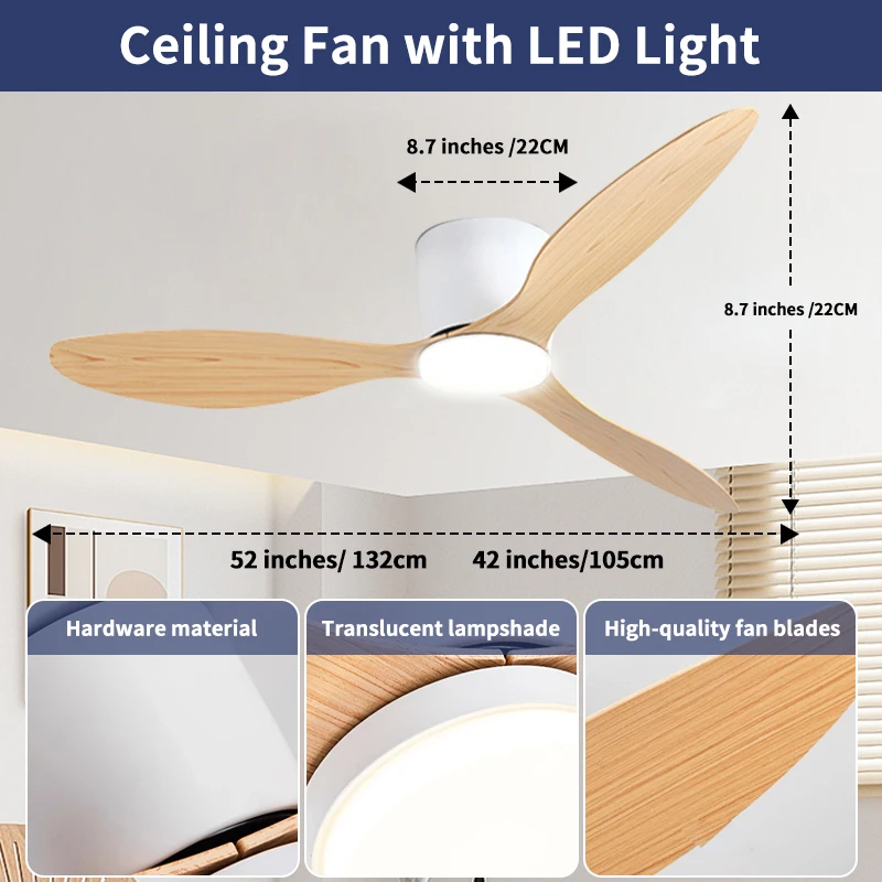 Low floor ventilation 42/52 inch remote control ceiling fan  LED DC motor kitchen bedroom dining room home decoration fan light