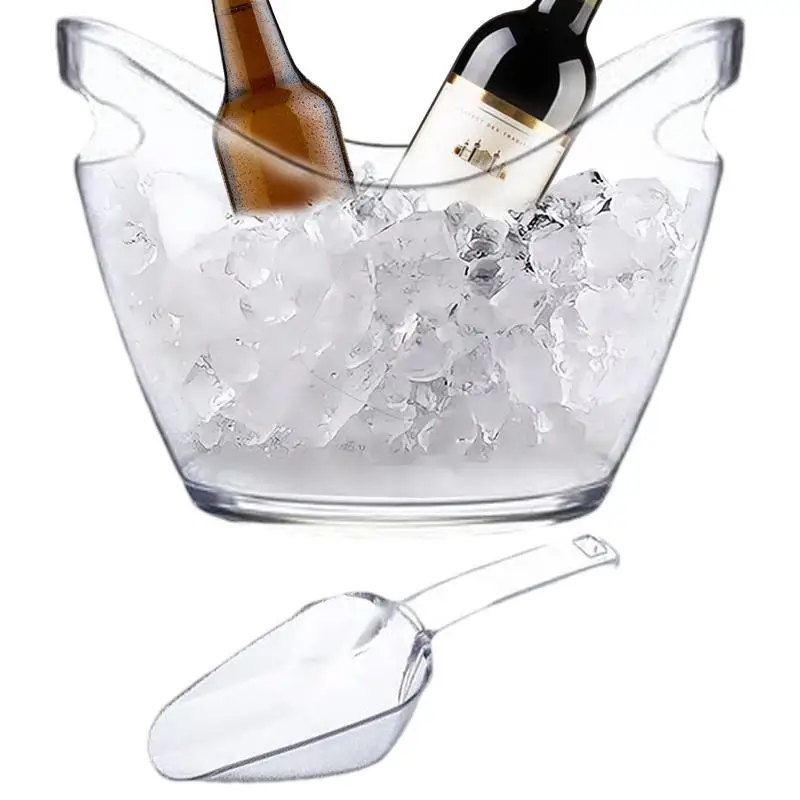 clear Bucket Multifunctional Drink Tub with Scoops Included Large Cooling Ice Bucket for Champagne Wine Beer Bar Supplies