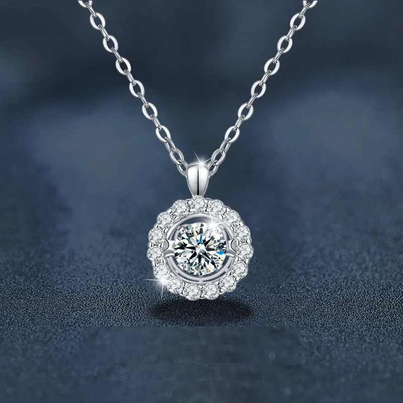 Moissanite Necklace Halo Pendant 0.5ct 925 Sterling Silver D VVS1 Lab Diamond Beating Heart Necklace Colar de Prata for Women