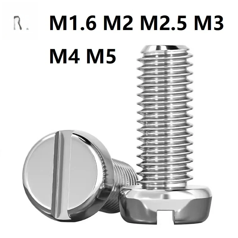 304 Stainless Steel Slotted Cheese Head Screw Set M1.6-M5 / DIN84 Full Thread Round Head Screws for Precision Equipment