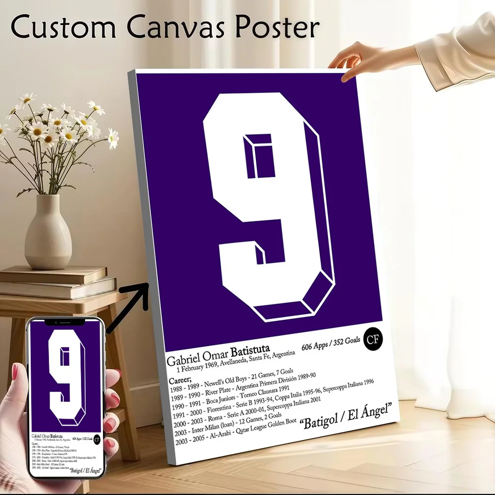 Pôster de Lona Impresso Batistuta, Imagens Personalizadas, Arte de Parede, Pintura em Lona para Decoração de Sala de Jogos, Decoração Estética para Casa