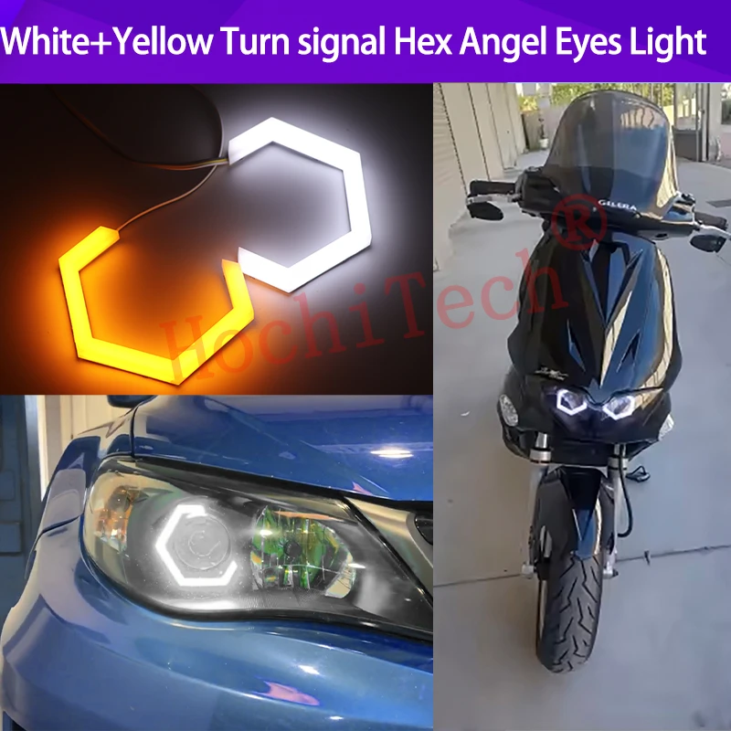 

70mm 80mm 86mm 90mm Hexagon LED Halo Rings Cotton Shell DRL White Amber Turning Signal Indicator Light For Car Styling Retrofit