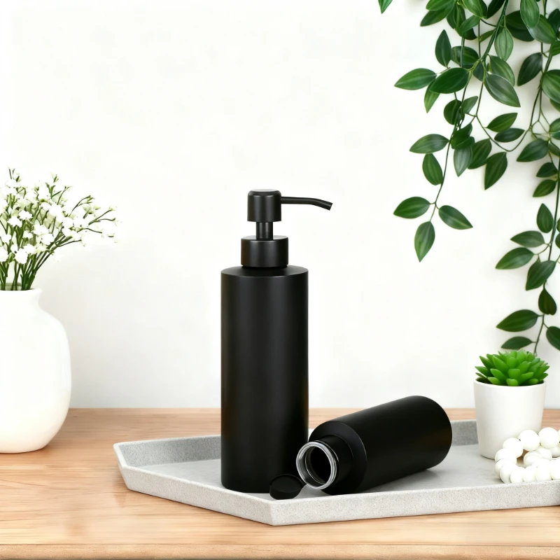 

12 унций матовый черный дозатор мыла для рук, современный многоразовый лосьон из нержавеющей стали 304, бутылка для жидкости с насосом для кухни, ванной комнаты