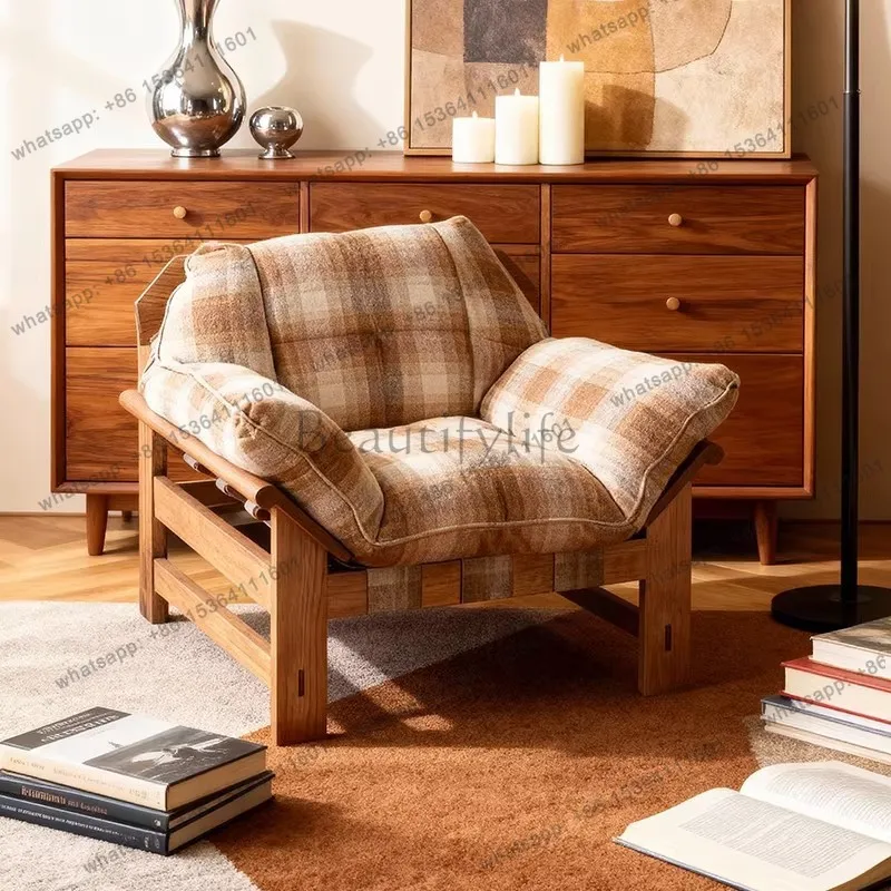 LS Nordic style wooden single sofa chair light luxury balcony available medieval bed and breakfast rest reception area