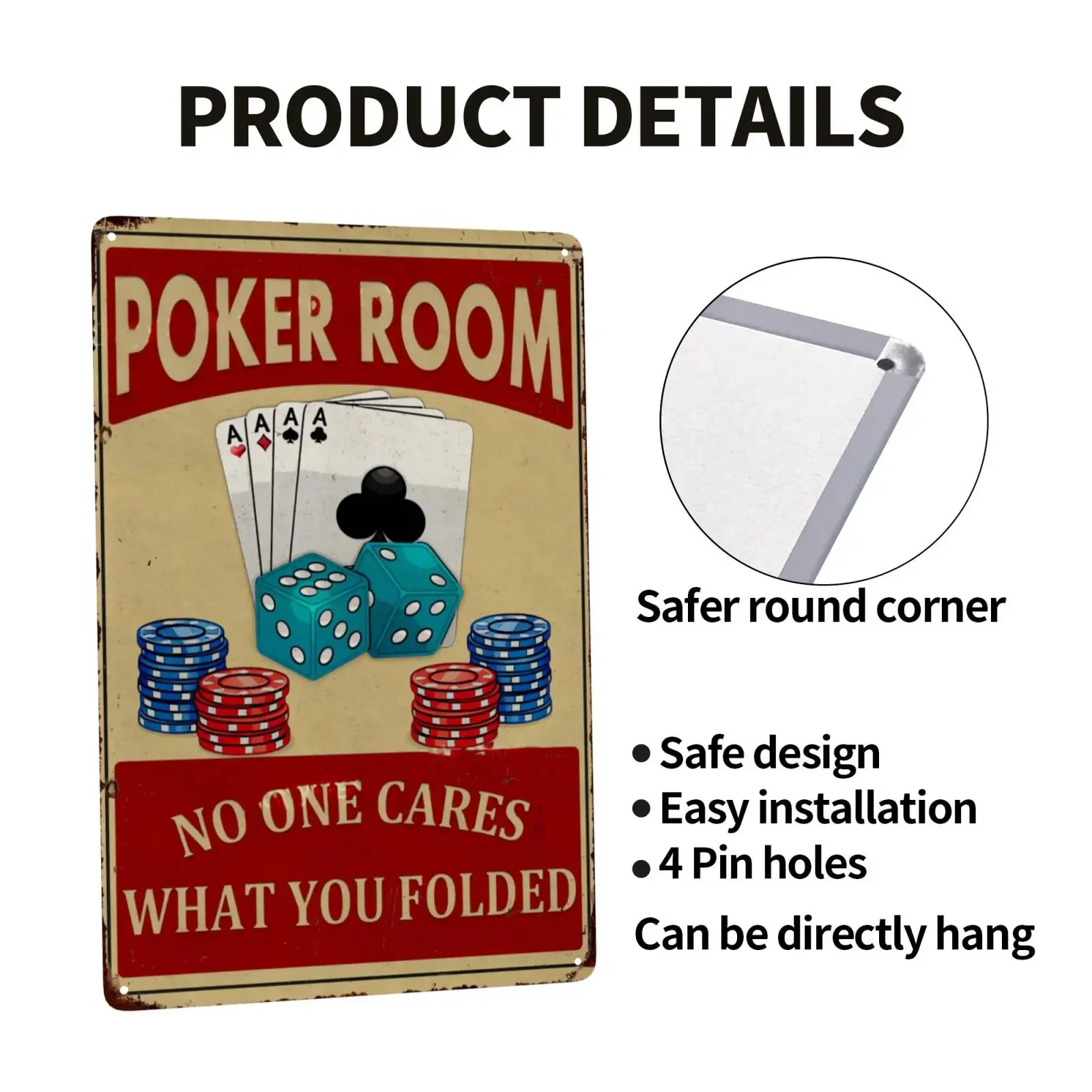 1pc Poker Room No One Cares What You Folded Metal Tin Signs, Poker Room Sign for Home Cafe Bar Pub Man Cave Wall Decor 8x12 Inch