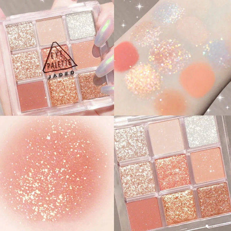 9Colors Pearly Glitter Eyeshadow Palette Pink Korean Charming Eye Makeup Palette Shiny Eye Shadow Eye Pigments Cosmetics