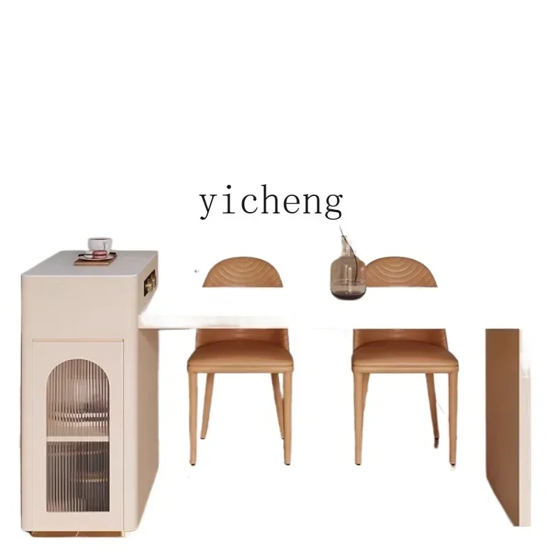 

cream wind island dining table integrated household small apartment retractable rock slab dining table middle island