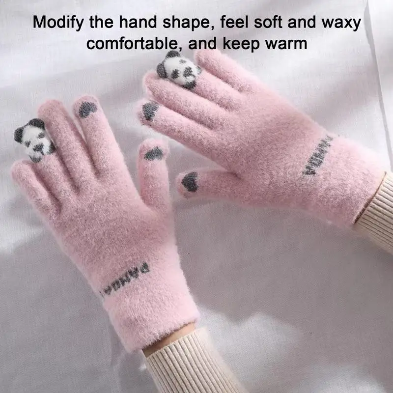 Winter Gloves Touchscreen Cartoon Cycling Gloves Touch Screen Warm Knitted Mittens Hand Warmers Knit Mittens Cute Panda Gloves