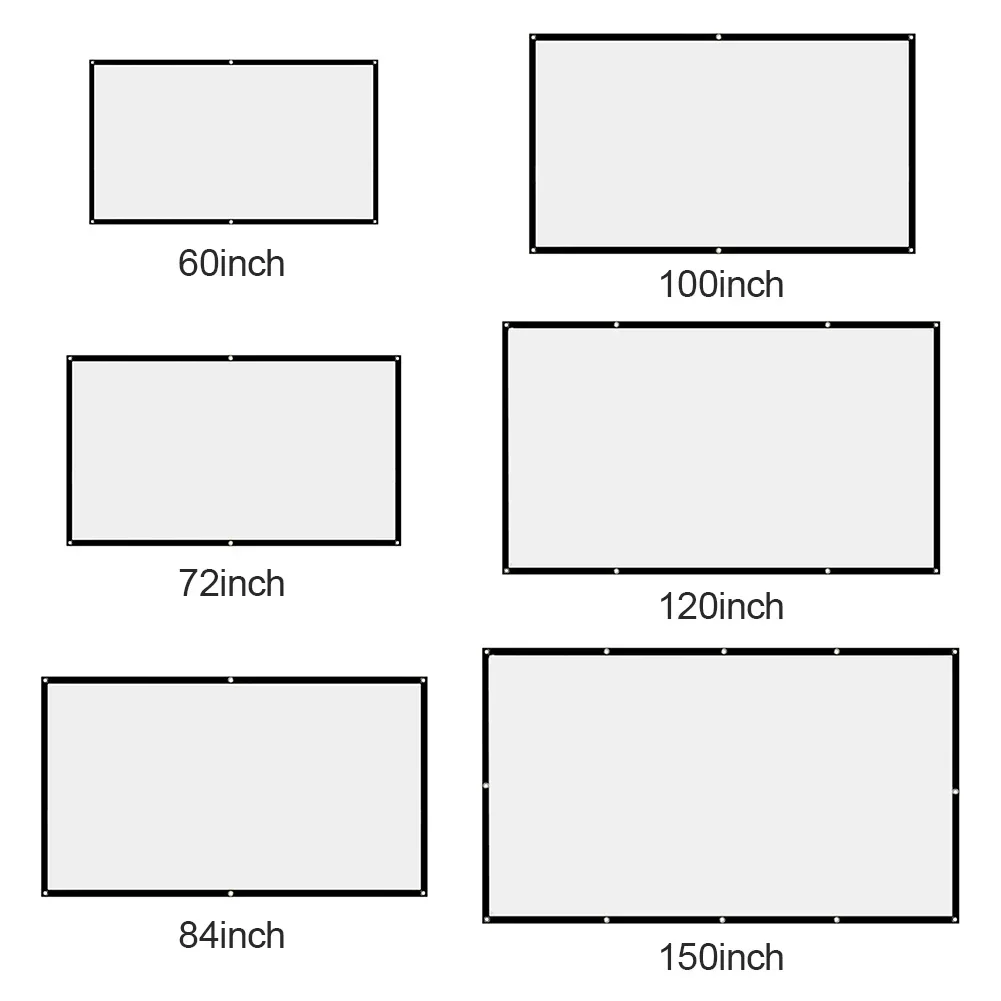 60–150 Zoll tragbare faltbare Projektor-Leinwand, hohe Dichte, weiß, keine Falten, weiche Projektionswand 16:9 für Zuhause, drinnen und draußen