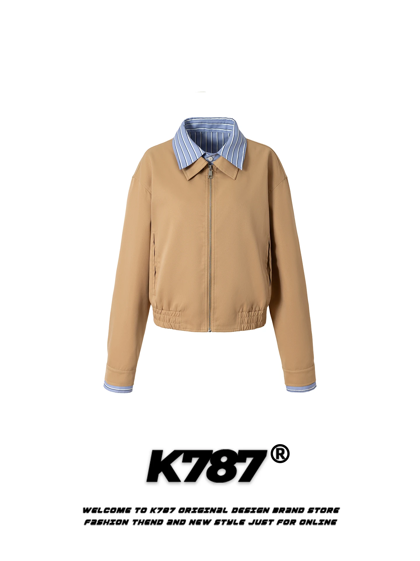 

K787 American Sle Street Pattern Double Layer Collar Jaet Loose ort Men's Spring New Faion Outerwear Polyester Fiber