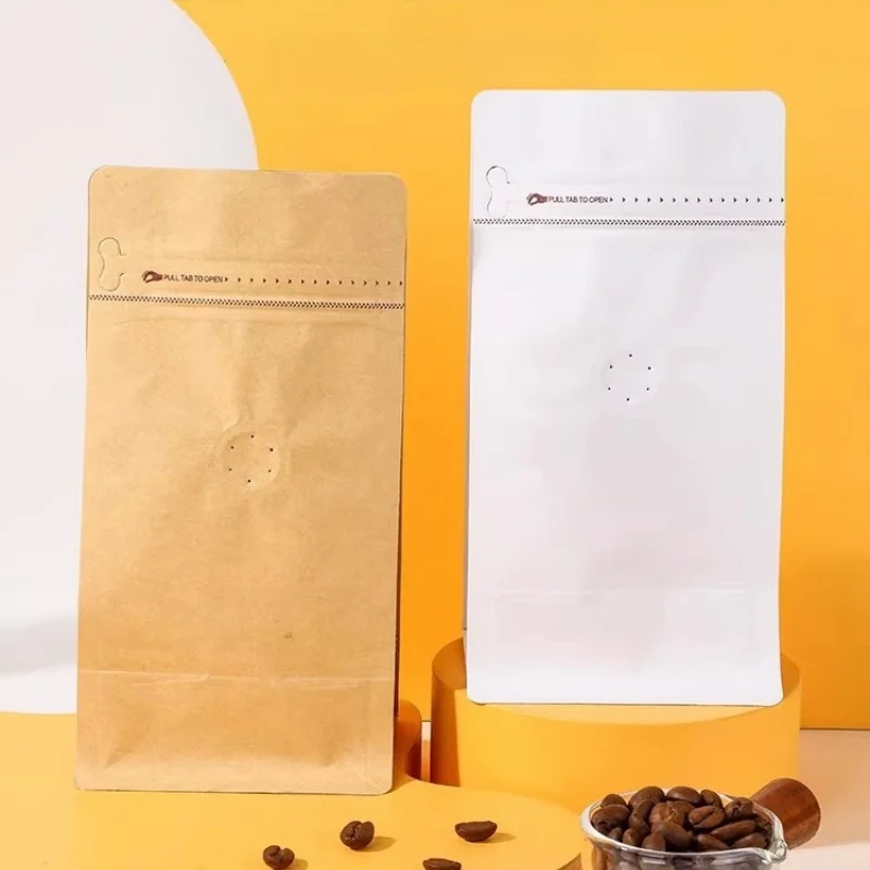 StoBag 50pcs Kraft Paper Coffee Beans Packaging Bag with Air Valve Sealed for Food Powder Tea Nuts Storage Airtight Pouches