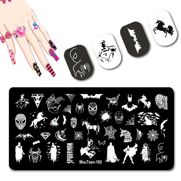 Spider Bat Unicorn Nail Stamping Plate Mouteen-160 Spider Man Nail Stamp Plates Cartoon Figure Nail Plates #160