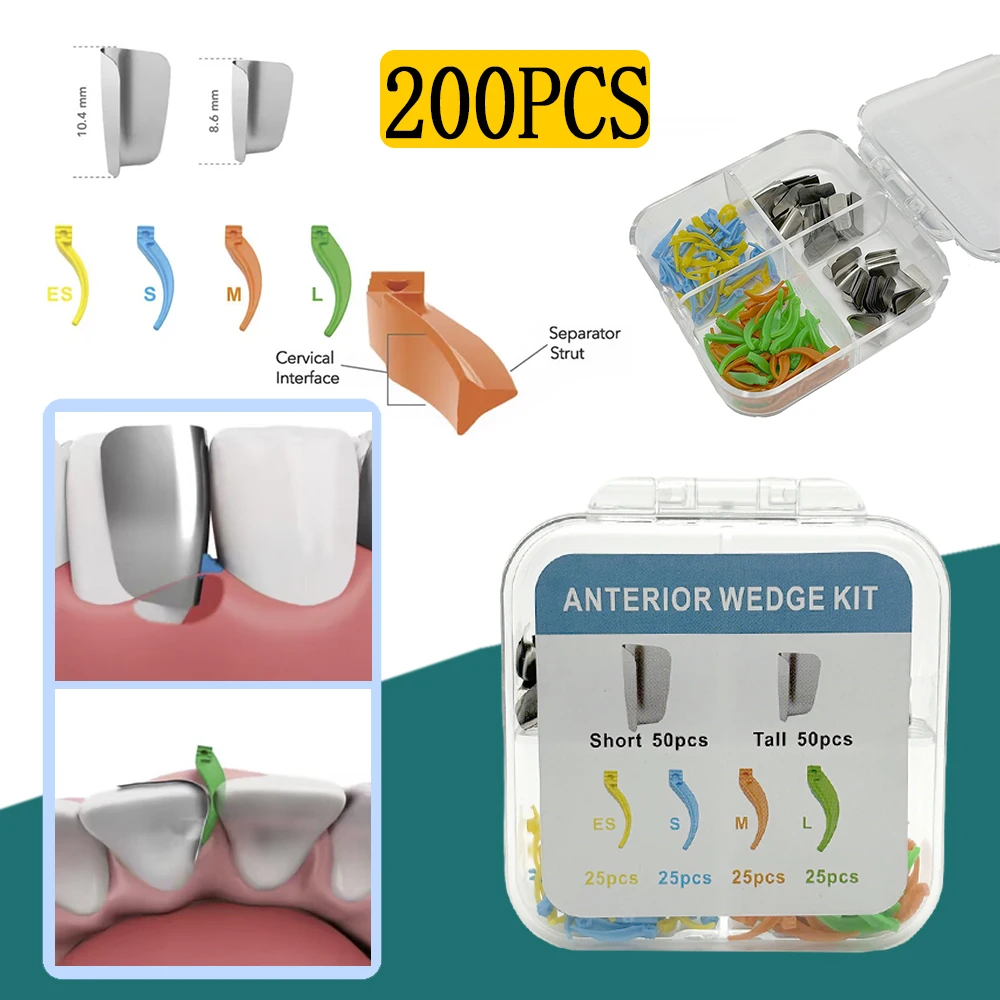 200Pcs Dental Anterior Matrix System Wedge Bands Interdental Wedges for Restorative Dentistry Tool Kit