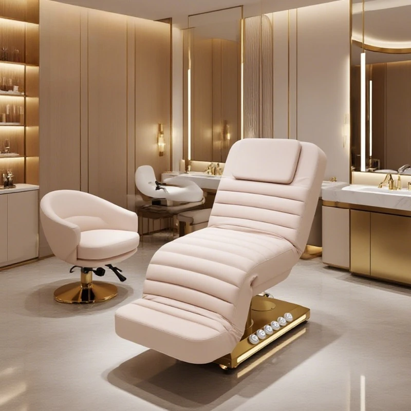 Modern Pink Aesthetic Chair for Hair Salon Adjustable Electric Facial Spa Bed with Synthetic Leather Lash Massage Bed