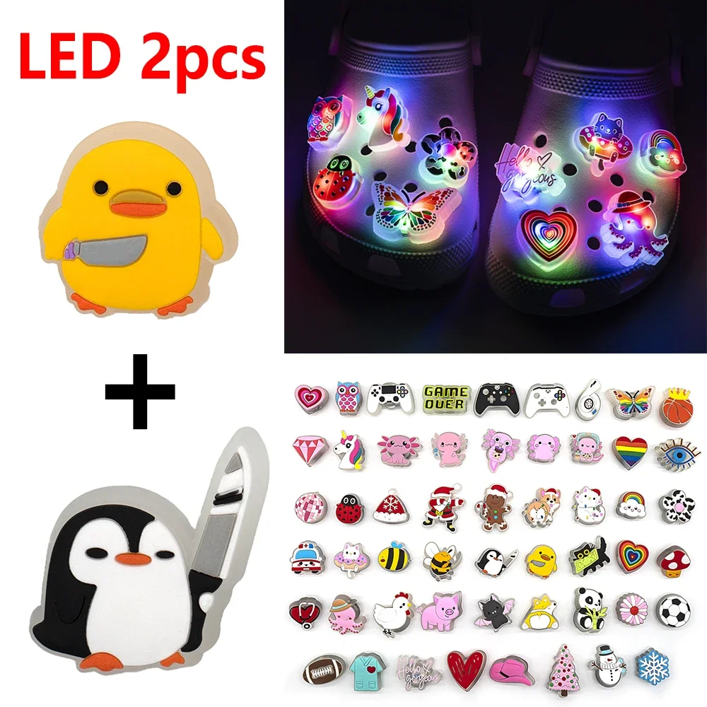 2pcs Lighted Shoe Charms Gamepad Cute Animal LED Pins Shoe Decorations for Kid Men Women Clog Glowing Sneaker Sandal Accessories