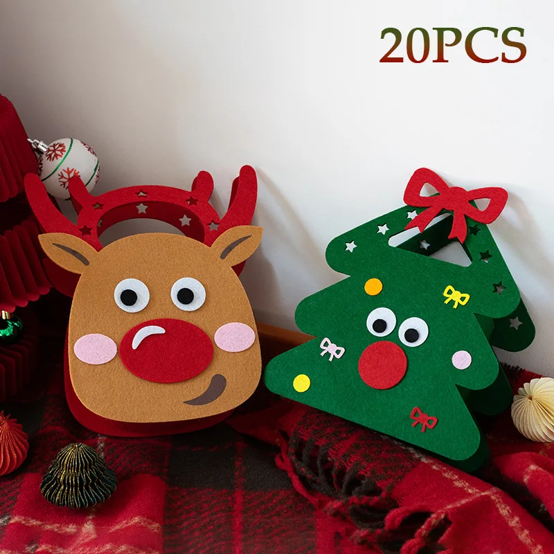 1-20PCS 2024 Christmas Gift Bag Creative Felt Cloth Children Candy Gift Bag Christmas Eve Handheld Portable Apple Bag
