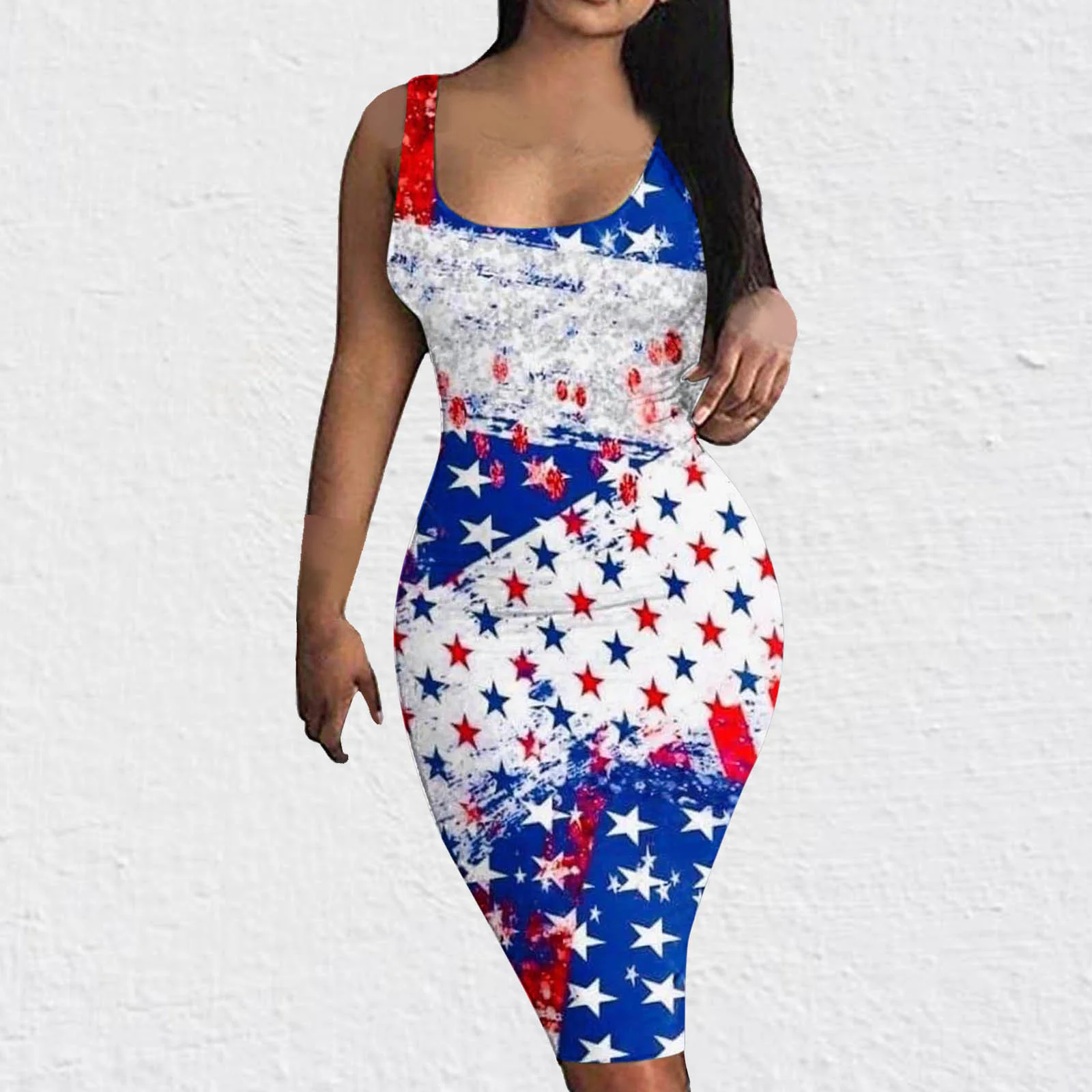 Summer Sleeveless Flag Print Dress Women Streetwear Fashion A-line Slim Dresses 2024 Beach Dress Party Club Robe Vestido Elegant