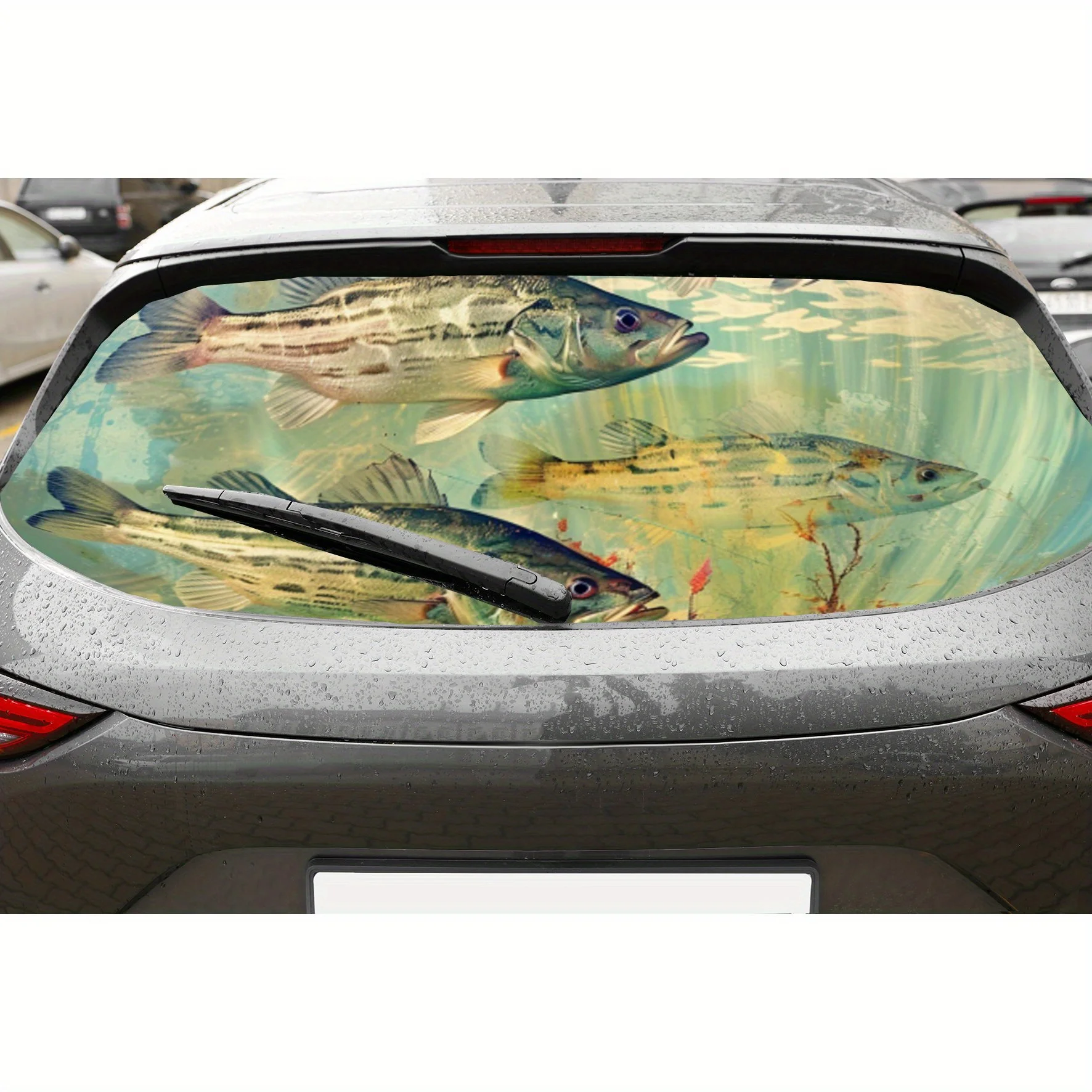 

Underwater World Bass Pattern Car Rear Windshield Sticker Truck Window See Through Perforated Back Window Vinyl Wrap Decal Self