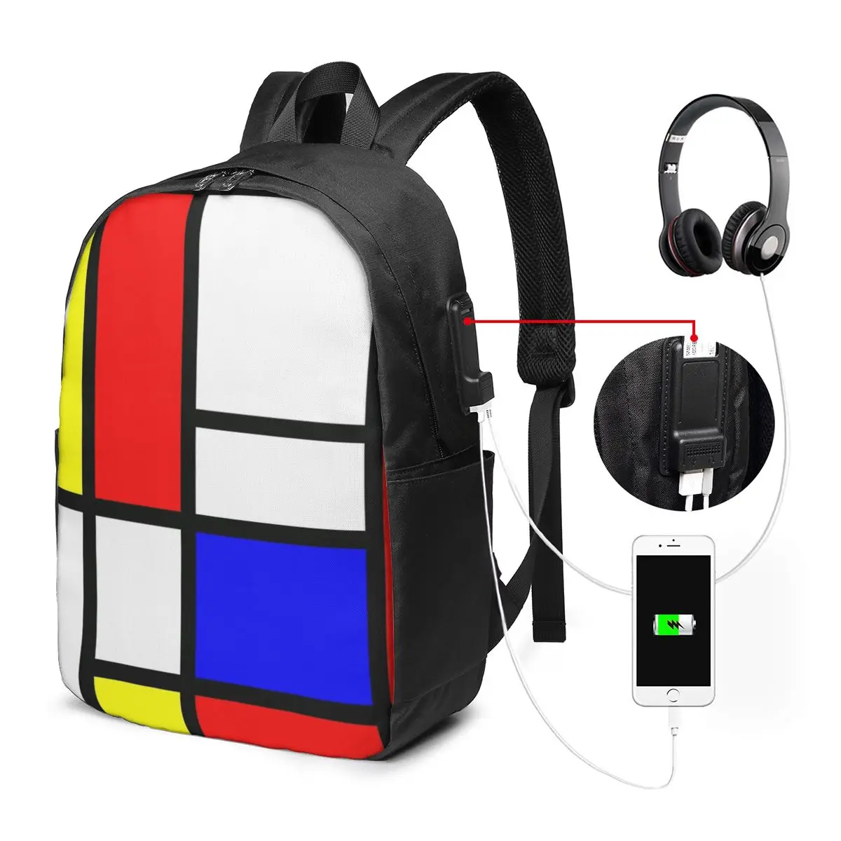 Piet Mondrian Composition  Backpack Travel Notebook Bag Computer College Student School Bag Laptop Shoulder Bags for Men Women