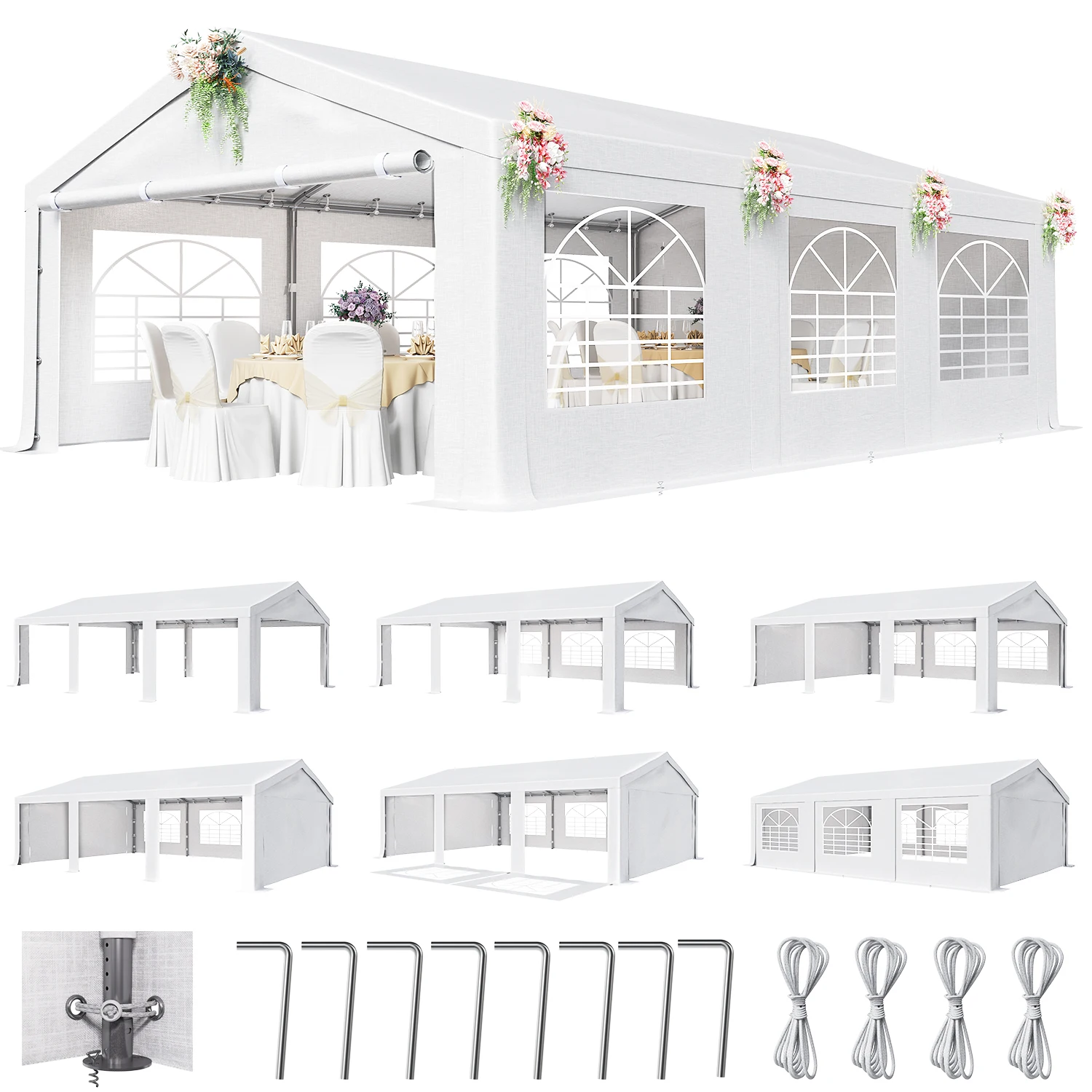 Devoko Pavillon 3x6,Partyzelt 3x6 Wasserdicht Stabil,Pavillon mit 170g PE-Plane,Metall Gestell Gartenzelt