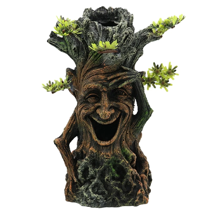 Aquarium Resin Decoration Tree Face Trunk Hideout Betta Cave Fish for Tank Accessories for Hermit Crayfish Guppy