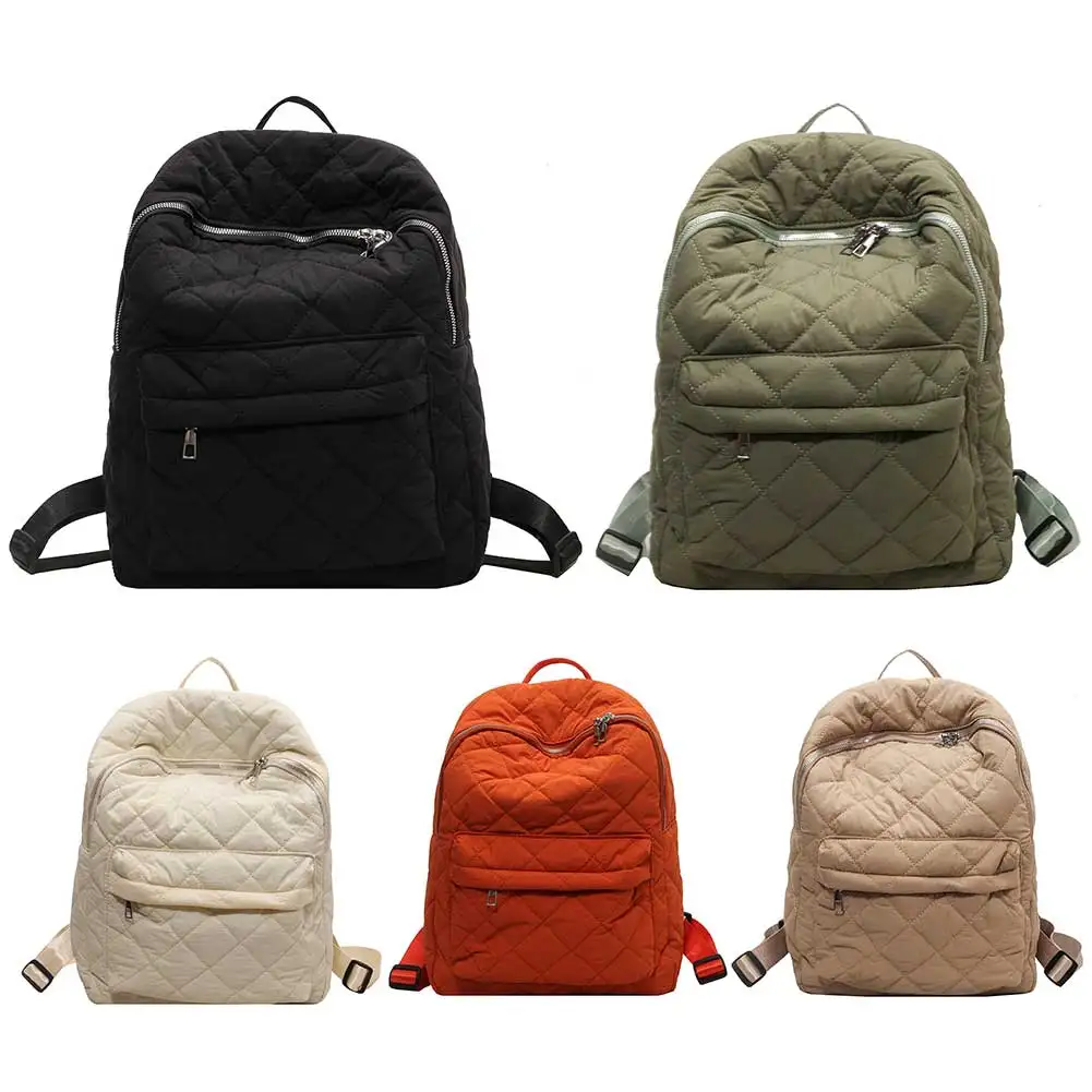 Grande capacidade diamante treliça mochilas para mulheres e adolescentes, mochila acolchoada macia, monocromática, viagem, trabalho, férias