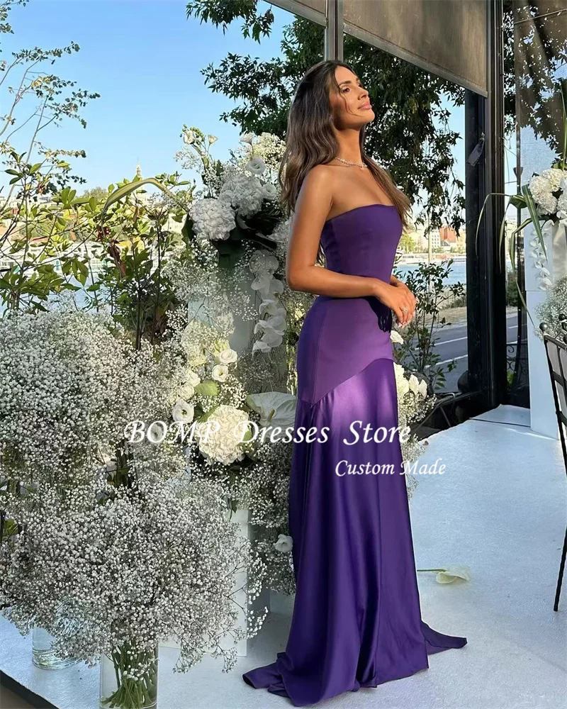 BOMP Purple Evening Dresses For Women Strapless Soft Satin Long Prom Gowns Formal Party Dress Plus Size Wedding Guest Customized