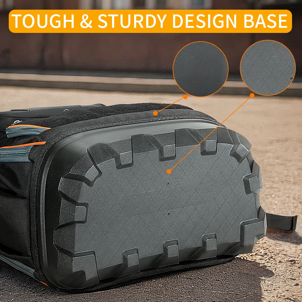 Tool Backpack Heavy Duty, Tool Bag Backpack with Laptop Compartment & Molded Base, 1680D Oxford, Multiple Pockets for Men