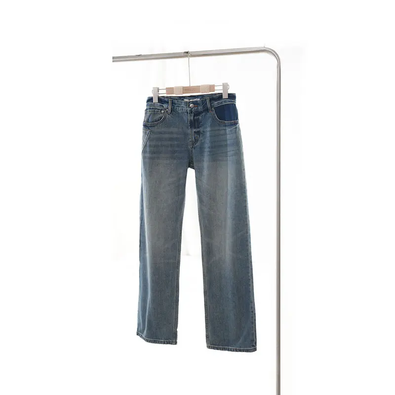 

Модные прямые джинсы для женщин, осенние универсальные износостойкие джинсовые брюки с дизайном в стиле пэчворк Bodhl Small ence