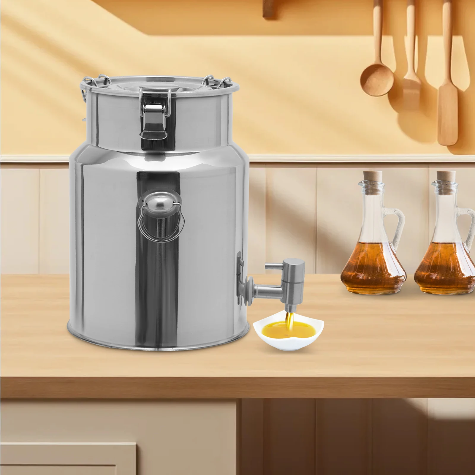 

304 Stainless Steel Milk Can with Spigot, 10L/2.64Gal Locking Sealed Lid Bucket Water Jug Pot Drink Beverage Dispenser