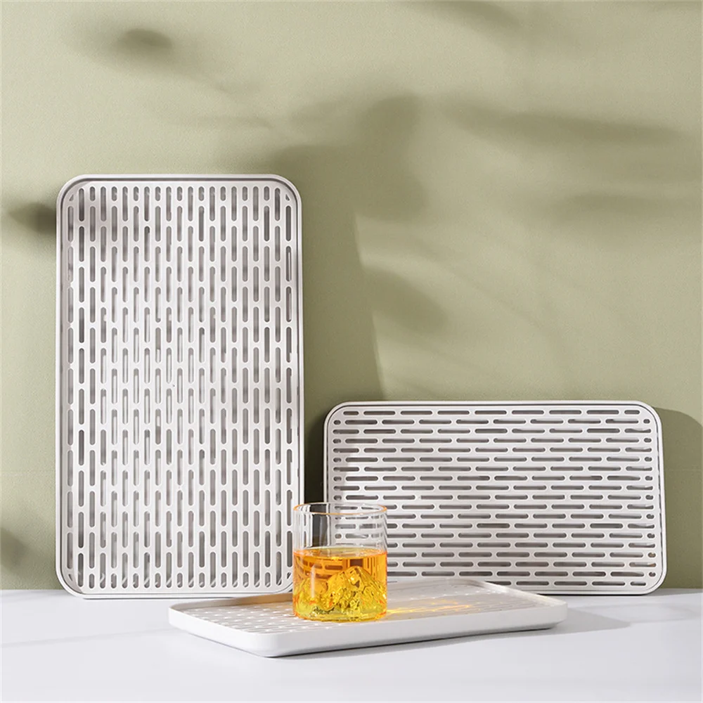 طبق تقديم كوب ماء استنزاف غسل تجفيف مستطيل لمستلزمات المطبخ صينية الشاي طبقة مزدوجة ملحقات المطبخ البلاستيكية