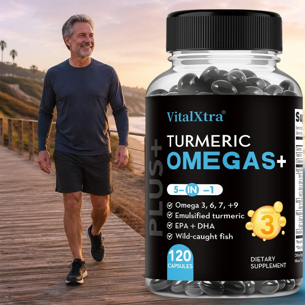 

Omega 3, 6,7, +9 Supplement - Brain & Heart Health and Joint Support, Improves Digestion Turmeric Curcumin, with DHA & EPA