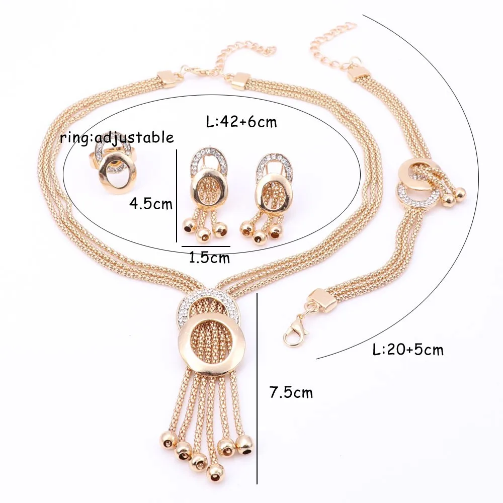 Women Bridal Fine Crystal African Beads Jewelry Sets For Wedding Party Dress Accessories Pendants Necklace Earrings Rings Set