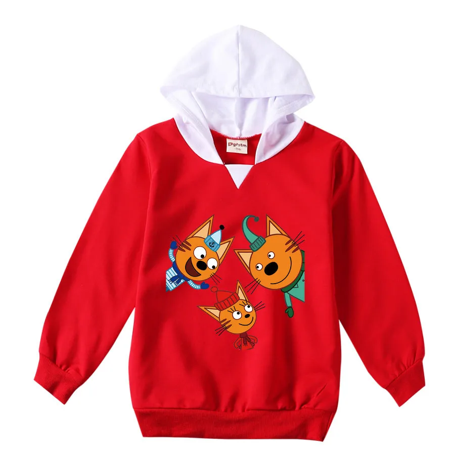 Newest Kid E Cats Russian Три Кота Costume Kids Three Happy Cats Hoodie Baby Girls Sweatshirt Junior Boys Hooded Outerwear&coats