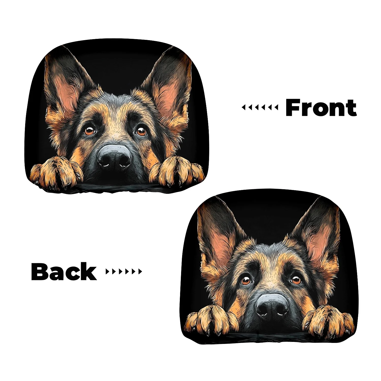 

German Shepherd Deep Gaze Printed Car Headrest Covers Stylish Seat Accessory Protectors Suitable for Daily Commuting