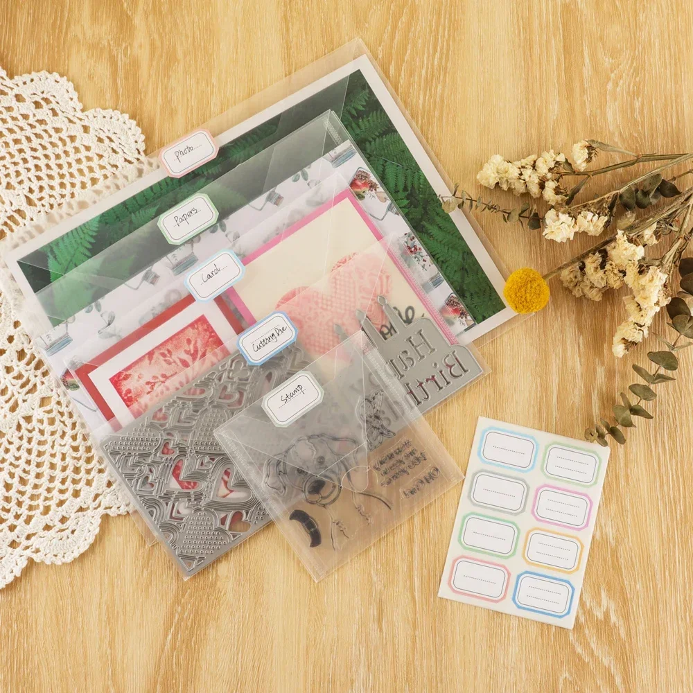 Plastic Storage Envelopes with Colorful Label StickersTo Store Organize Cutting Dies stamps