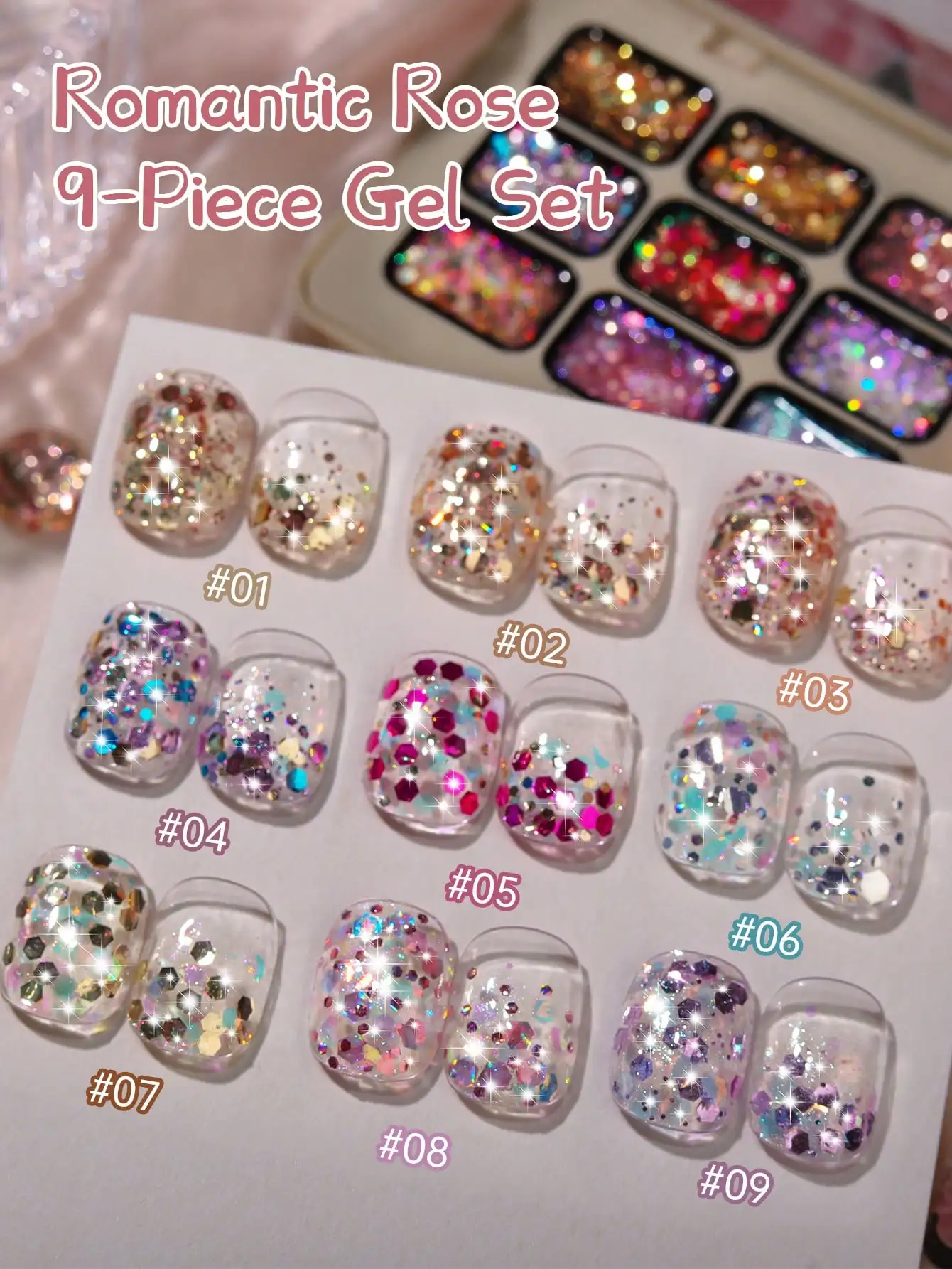 MORDDA 9pcs Glitter Solid Adhesive Gel Nail Polish Gradient Semi Permanent Soak Off UV LED Nail Art Gel Varnishes For Nails Salo