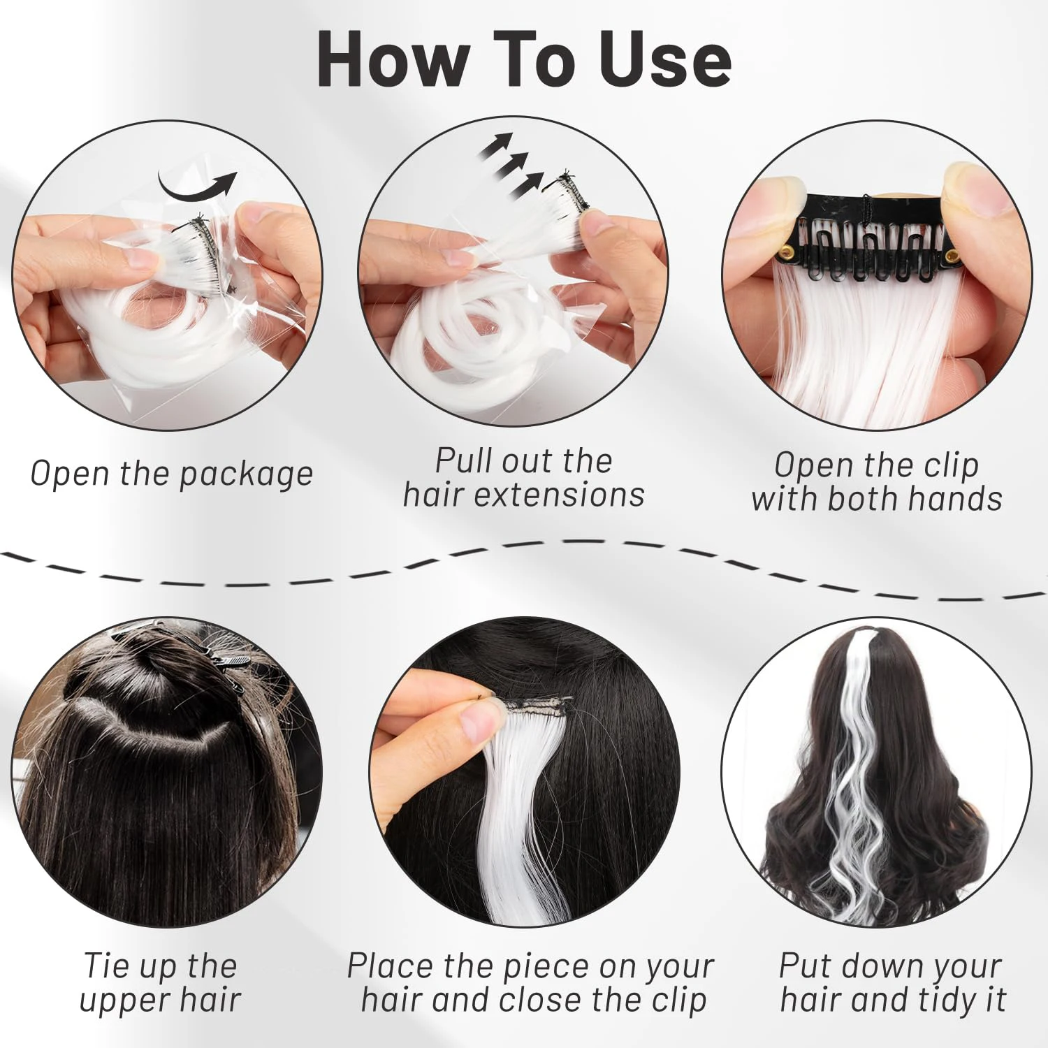 5 PCS White Hair Extensions Clip in, Curly Wavy Hair Accessories for Women 18 Inches Synthetic Hairpieces for Kids Girls Cosplay