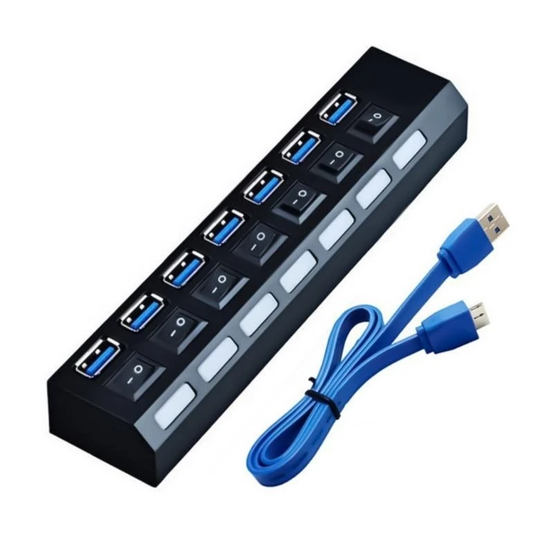 G6DD USB Hub Power Adapter Multi USB Splitter 7 Port Multiple USB 2.0 Hub Expander USB Hub with Switches for PC Desktop