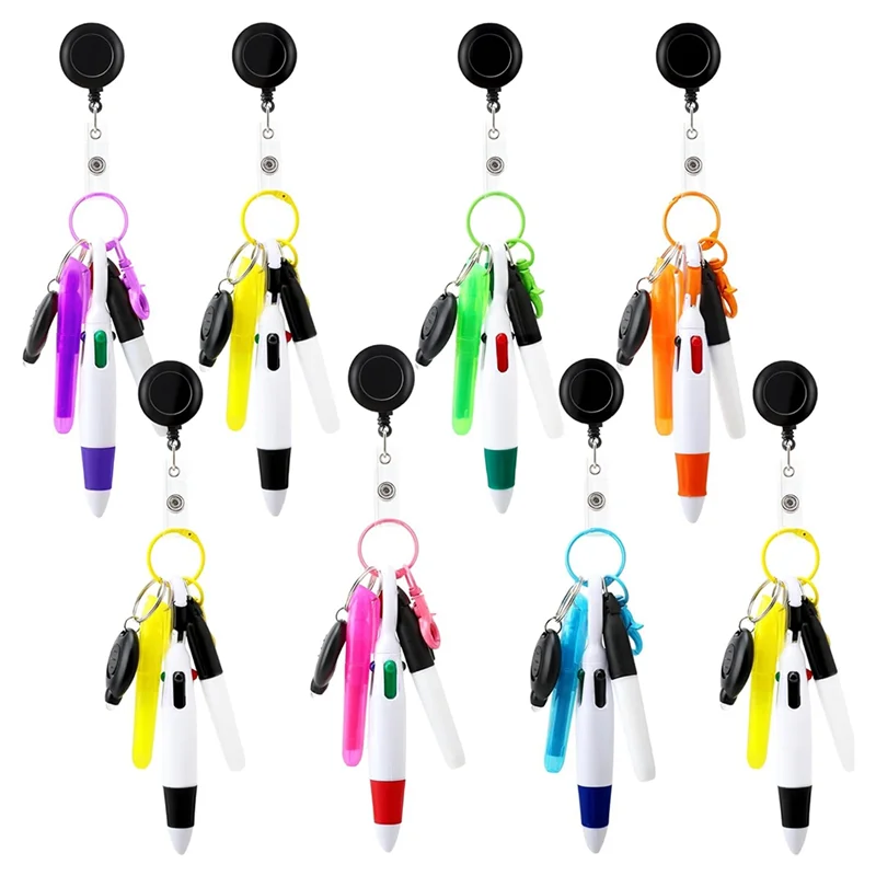 ABAN 8Pack Badge Reel Pen Retrattile Shuttle Pen con Mini pennarello Torcia Portachiavi Retrattile Badge Holde