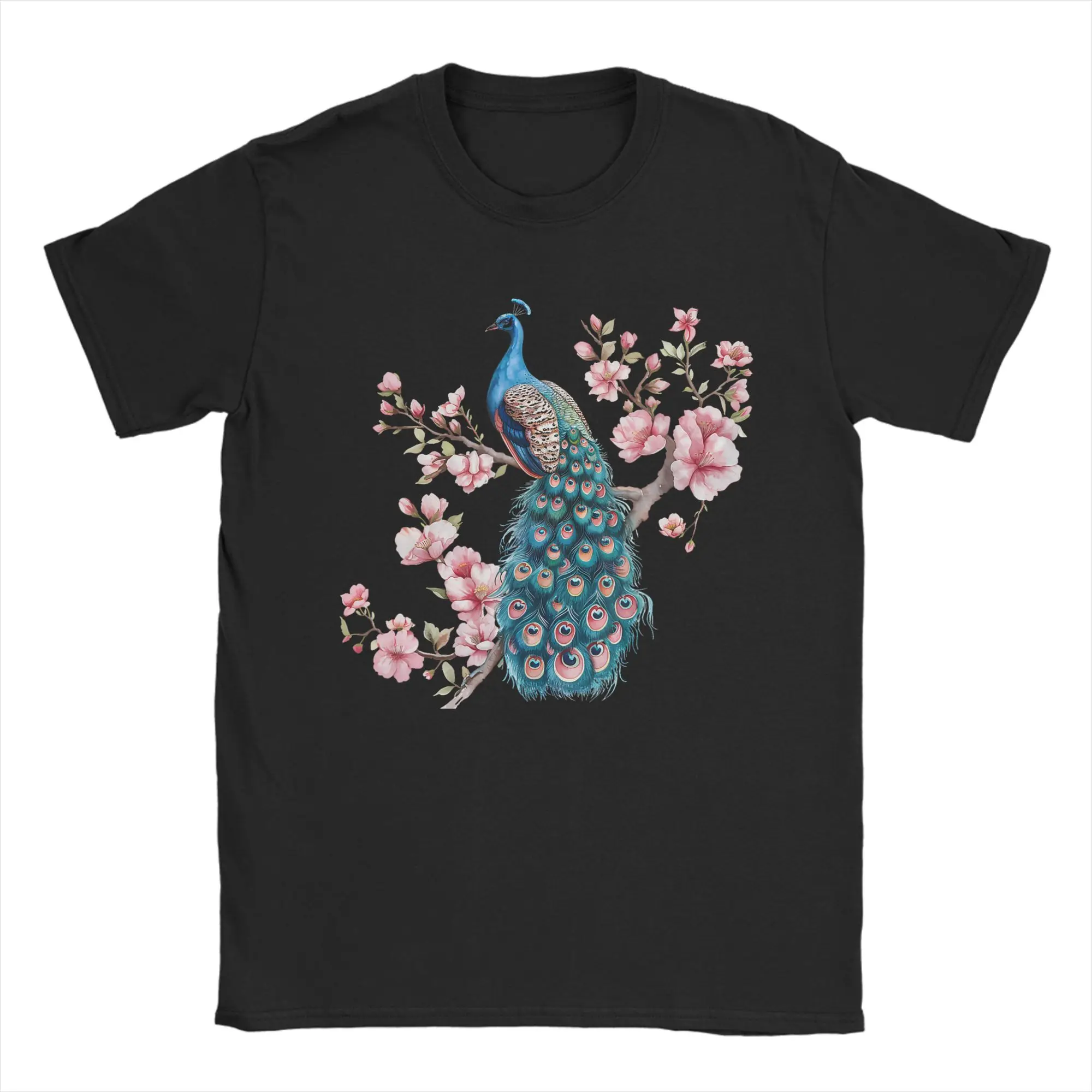 Vintage Feather Peacock Lover Artwork Colorful Peacock Bird T-Shirts for Men Cotton T Shirt  Short Sleeve Tee Shirt Clothes