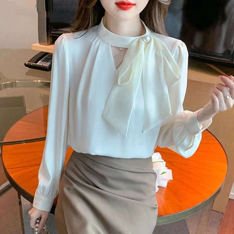 Büro Dame Chiffon Lose Jugend Bluse Frühling Herbst Langarm Solide Alle-spiel Elegante Hemd Tops Mode Koreanische Frauen kleidung